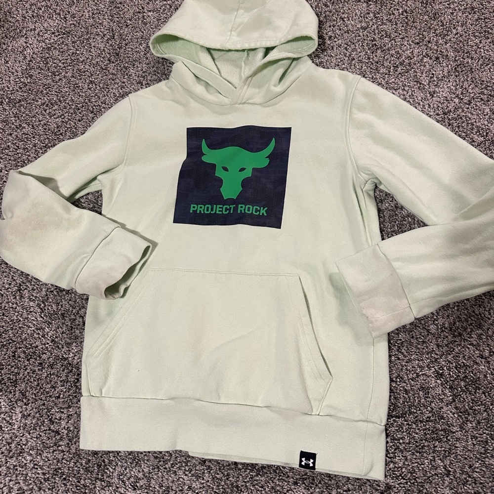 Under Armour Project Rock Light Green Hoodie sweatshirt youth medium M boys kids